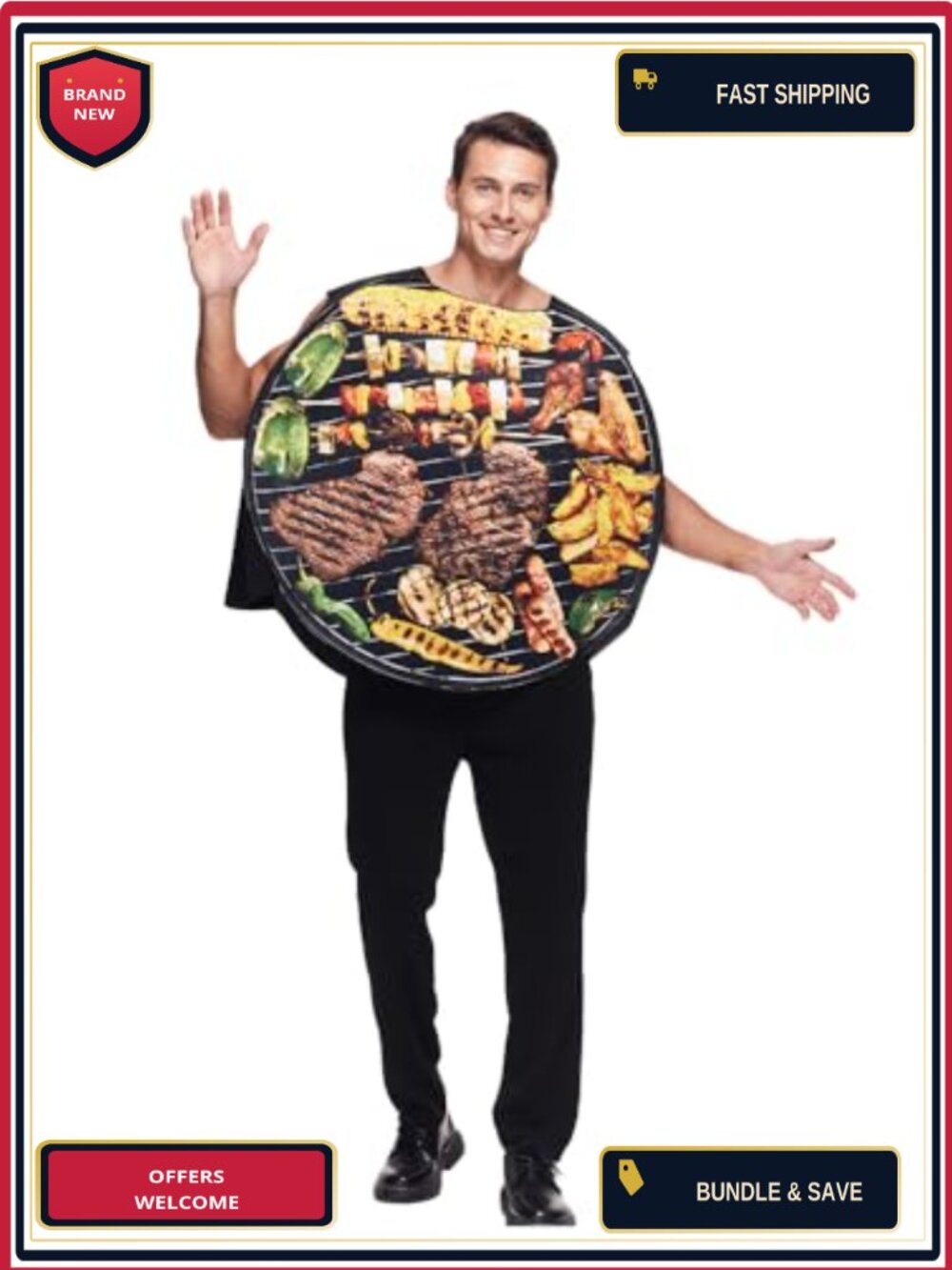 Adult Grilled Meat Halloween Costume Tunic Pullover Loose Fit Food Theme